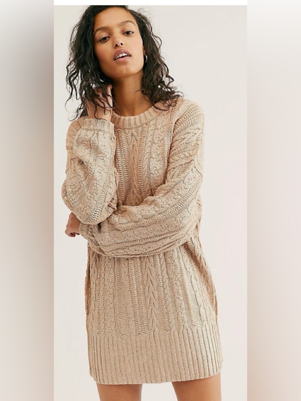 FREE PEOPLE GOOD AS GOLD CABLEKNIT LONG DRESS SWEATER Oversized S